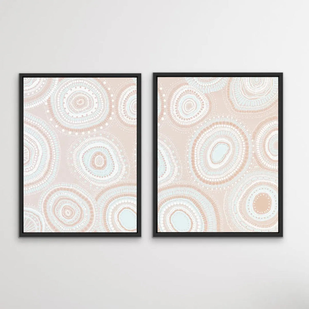 Dancing Bora Rings Edition Two - Blush - Two Piece Aboriginal Art Print Set by Leah Cummins I Heart Wall Art Australia 