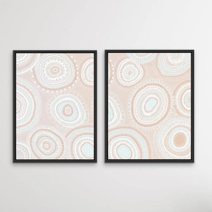 Dancing Bora Rings Edition Two - Blush - Two Piece Aboriginal Art Print Set by Leah Cummins I Heart Wall Art Australia 