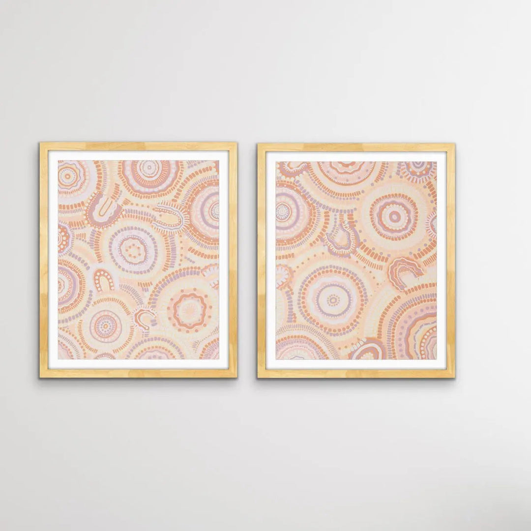 Dancing Bora Rings Edition Two - Original - Two Piece Aboriginal Art Print Set by Leah Cummins I Heart Wall Art Australia 