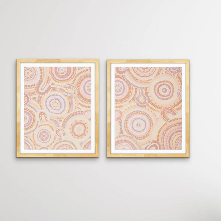 Dancing Bora Rings Edition Two - Original - Two Piece Aboriginal Art Print Set by Leah Cummins I Heart Wall Art Australia 