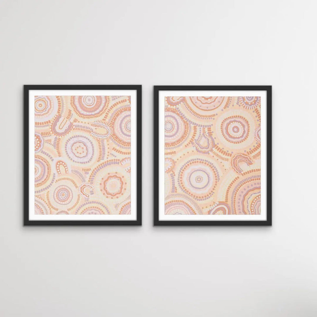 Dancing Bora Rings Edition Two - Original - Two Piece Aboriginal Art Print Set by Leah Cummins I Heart Wall Art Australia 