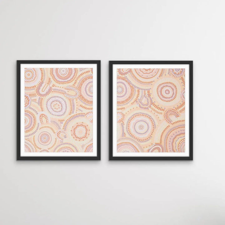 Dancing Bora Rings Edition Two - Original - Two Piece Aboriginal Art Print Set by Leah Cummins I Heart Wall Art Australia 