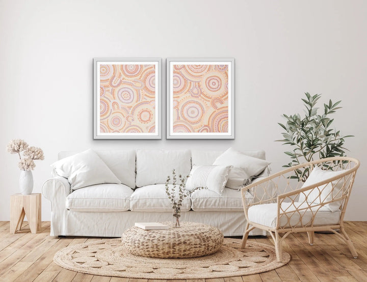Dancing Bora Rings Edition Two - Original - Two Piece Aboriginal Art Print Set by Leah Cummins I Heart Wall Art Australia 