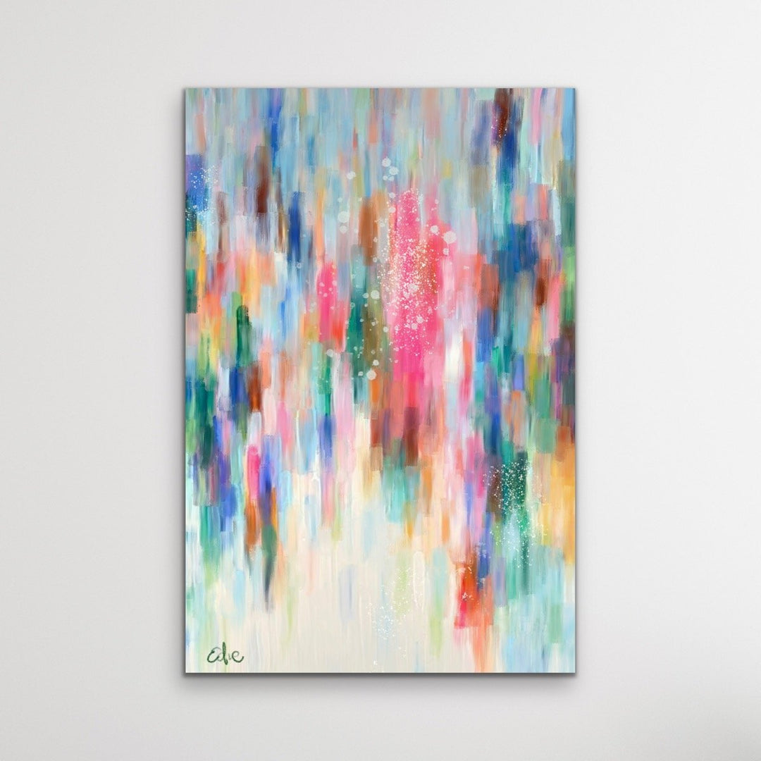 Dancing On The Town - Colourful Abstract Green Blue Pink Canvas Print - I Heart Wall Art