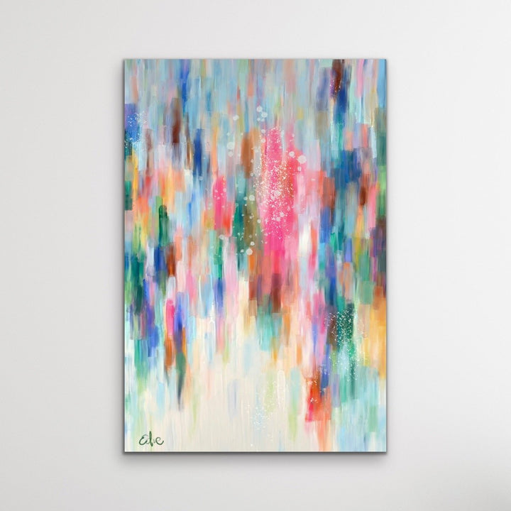 Dancing On The Town - Colourful Abstract Green Blue Pink Canvas Print - I Heart Wall Art