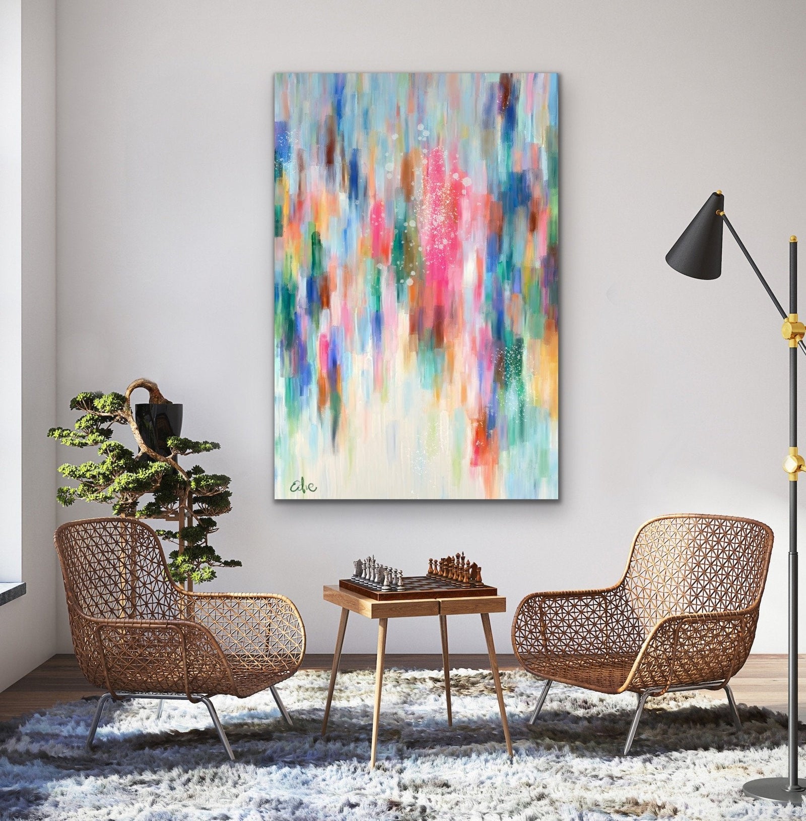 Dancing On The Town - Colourful Abstract Green Blue Pink Canvas Print - I Heart Wall Art