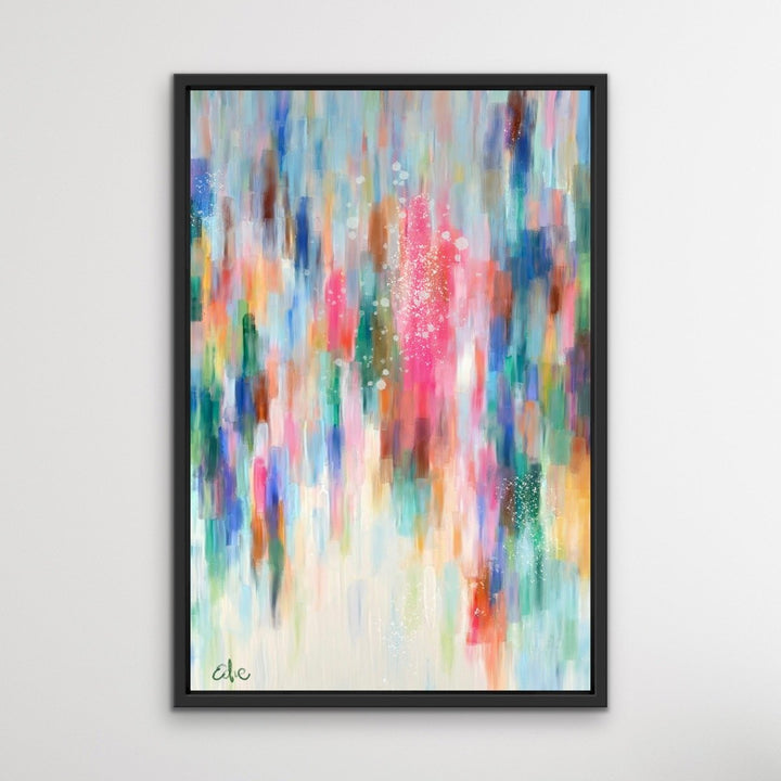 Dancing On The Town - Colourful Abstract Green Blue Pink Canvas Print - I Heart Wall Art
