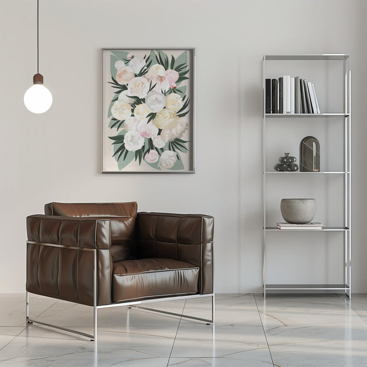 Dara bouquet with leaves and peonies - Stretched Canvas, Poster or Fine Art Print I Heart Wall Art