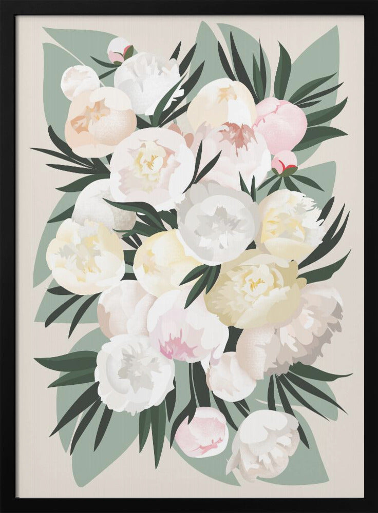 Dara bouquet with leaves and peonies - Stretched Canvas, Poster or Fine Art Print I Heart Wall Art
