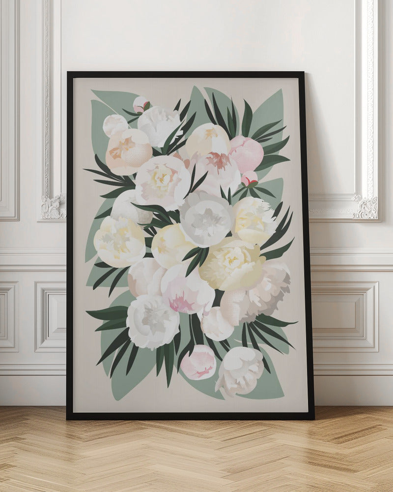 Dara bouquet with leaves and peonies - Stretched Canvas, Poster or Fine Art Print I Heart Wall Art
