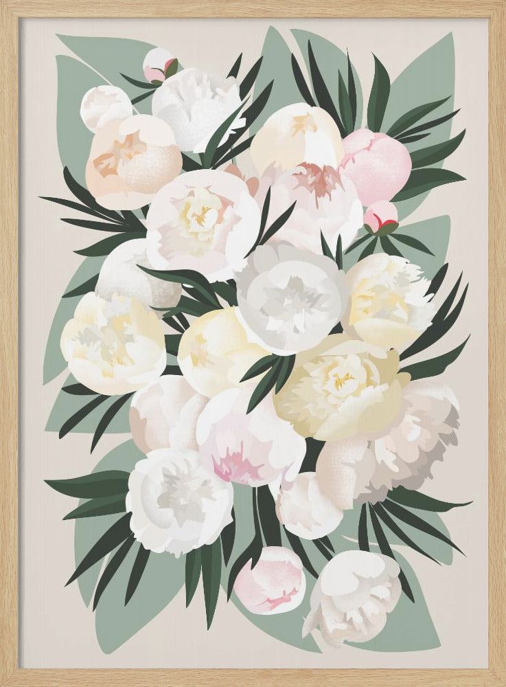 Dara bouquet with leaves and peonies - Stretched Canvas, Poster or Fine Art Print I Heart Wall Art