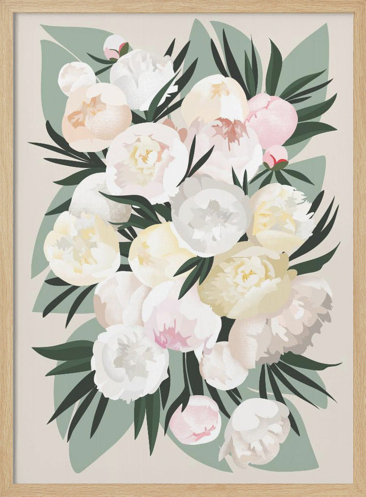 Dara bouquet with leaves and peonies - Stretched Canvas, Poster or Fine Art Print I Heart Wall Art