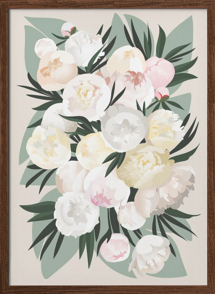 Dara bouquet with leaves and peonies - Stretched Canvas, Poster or Fine Art Print I Heart Wall Art