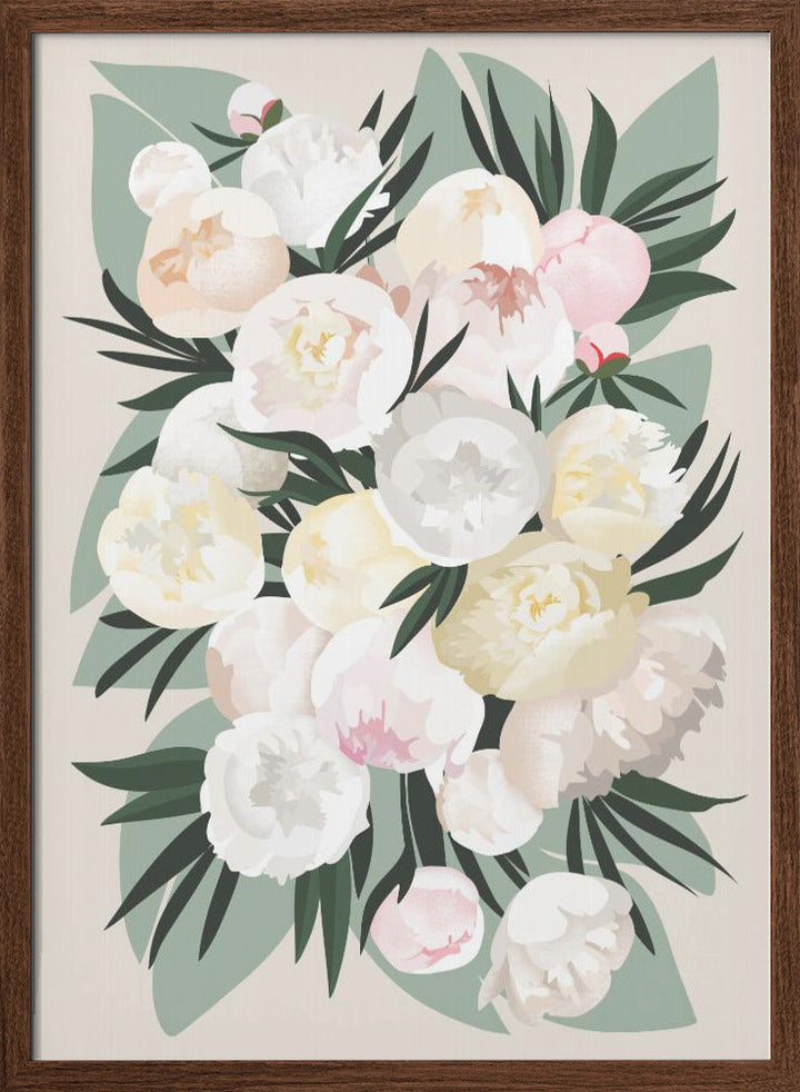 Dara bouquet with leaves and peonies - Stretched Canvas, Poster or Fine Art Print I Heart Wall Art