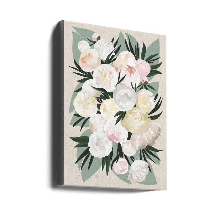 Dara bouquet with leaves and peonies - Stretched Canvas, Poster or Fine Art Print I Heart Wall Art
