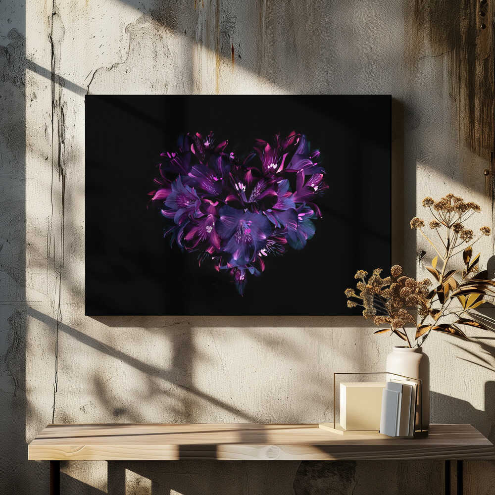 Dark Floral Heart - Photographic Stretched Canvas Poster or Fine Art Print