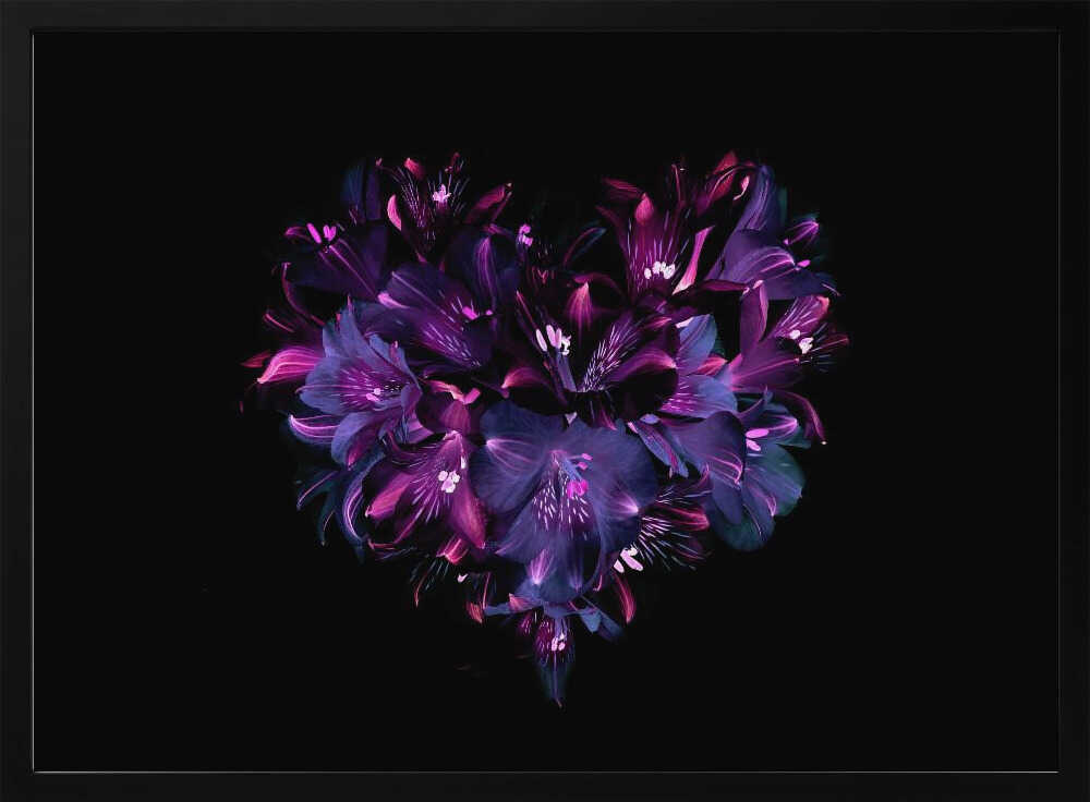Dark Floral Heart - Photographic Stretched Canvas Poster or Fine Art Print