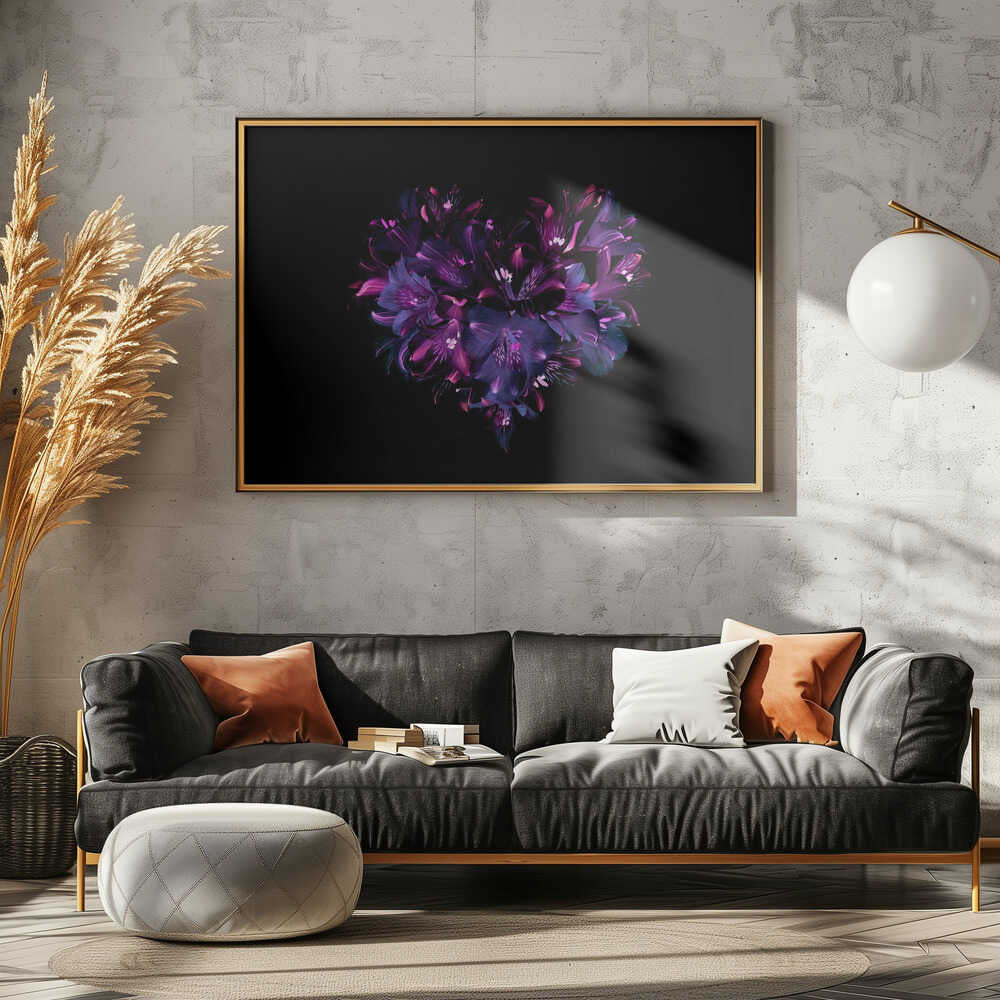Dark Floral Heart - Photographic Stretched Canvas Poster or Fine Art Print