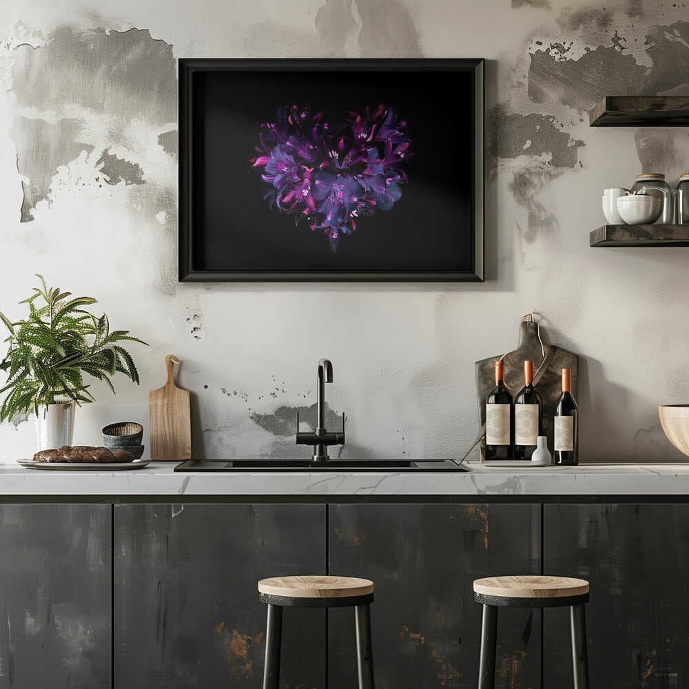 Dark Floral Heart - Photographic Stretched Canvas Poster or Fine Art Print