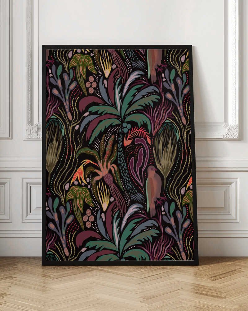 Dark Tropical Jungle Pattern - Stretched Canvas, Poster or Fine Art Print - I Heart Wall Art - Poster Print, Canvas Print or Framed Art Print