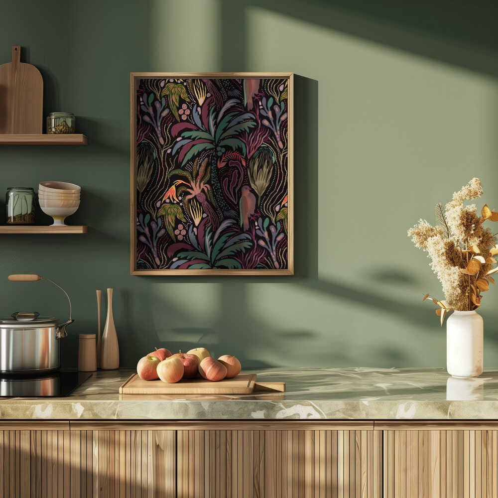 Dark Tropical Jungle Pattern - Stretched Canvas, Poster or Fine Art Print - I Heart Wall Art - Poster Print, Canvas Print or Framed Art Print