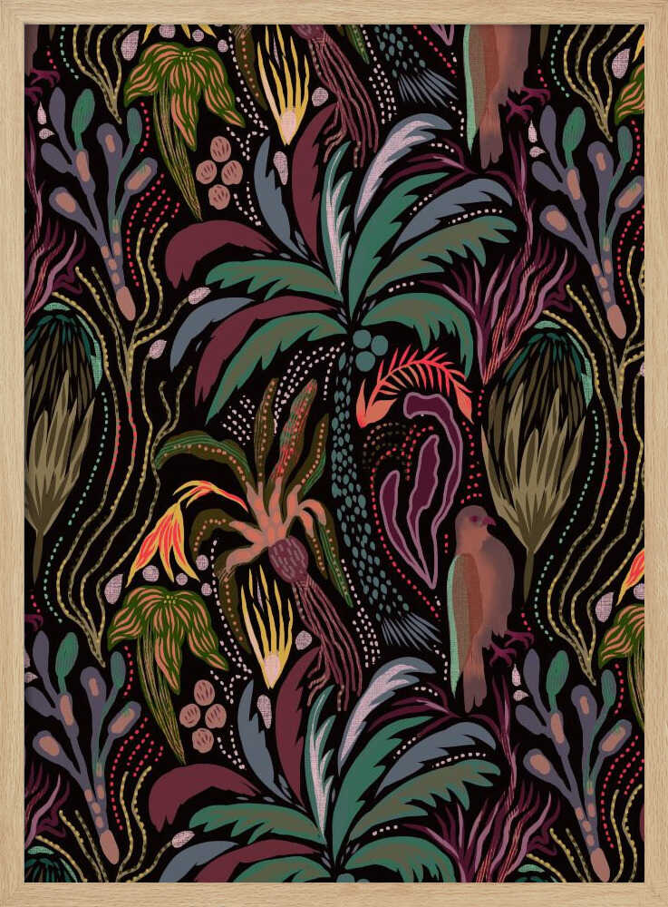 Dark Tropical Jungle Pattern - Stretched Canvas, Poster or Fine Art Print - I Heart Wall Art - Poster Print, Canvas Print or Framed Art Print