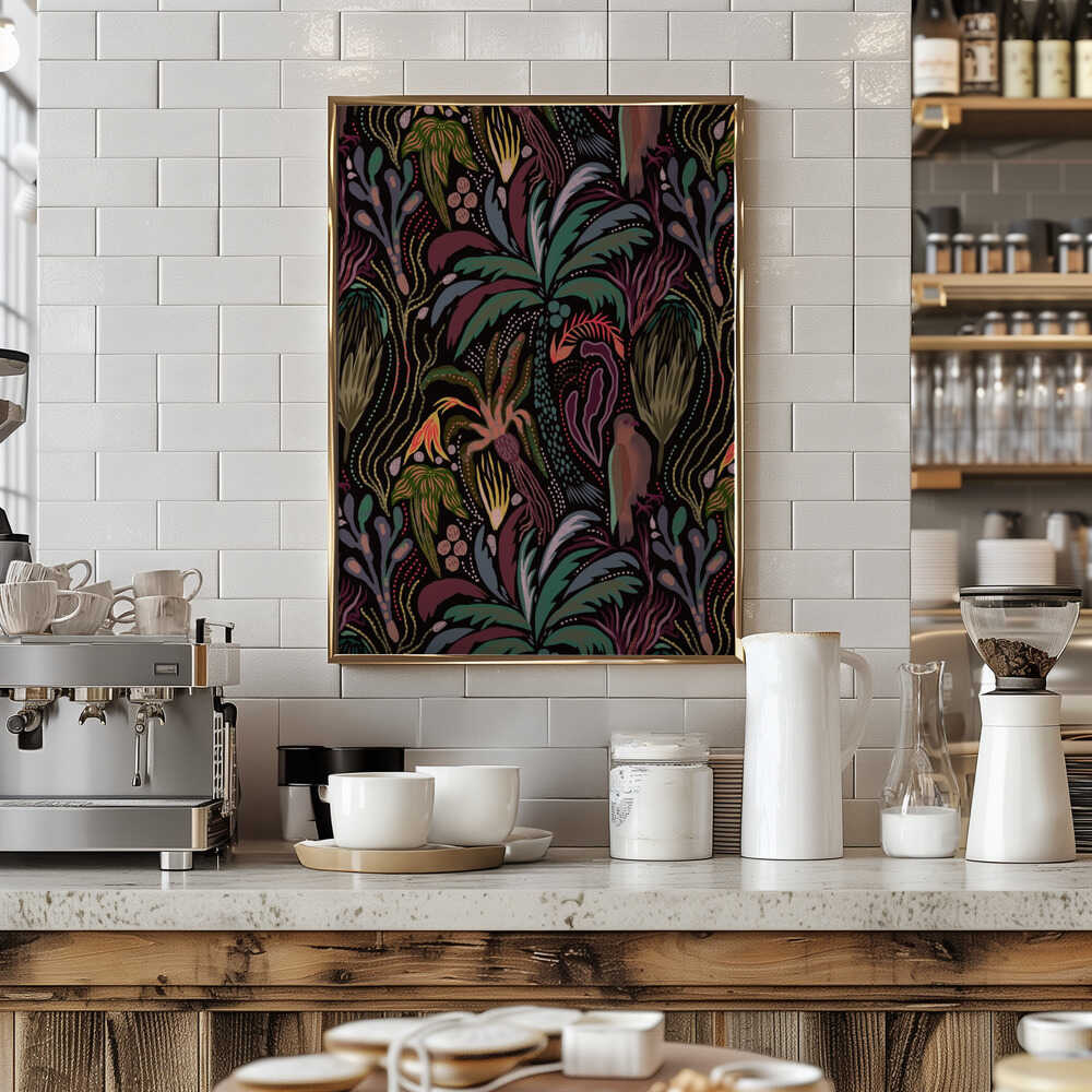 Dark Tropical Jungle Pattern - Stretched Canvas, Poster or Fine Art Print - I Heart Wall Art - Poster Print, Canvas Print or Framed Art Print