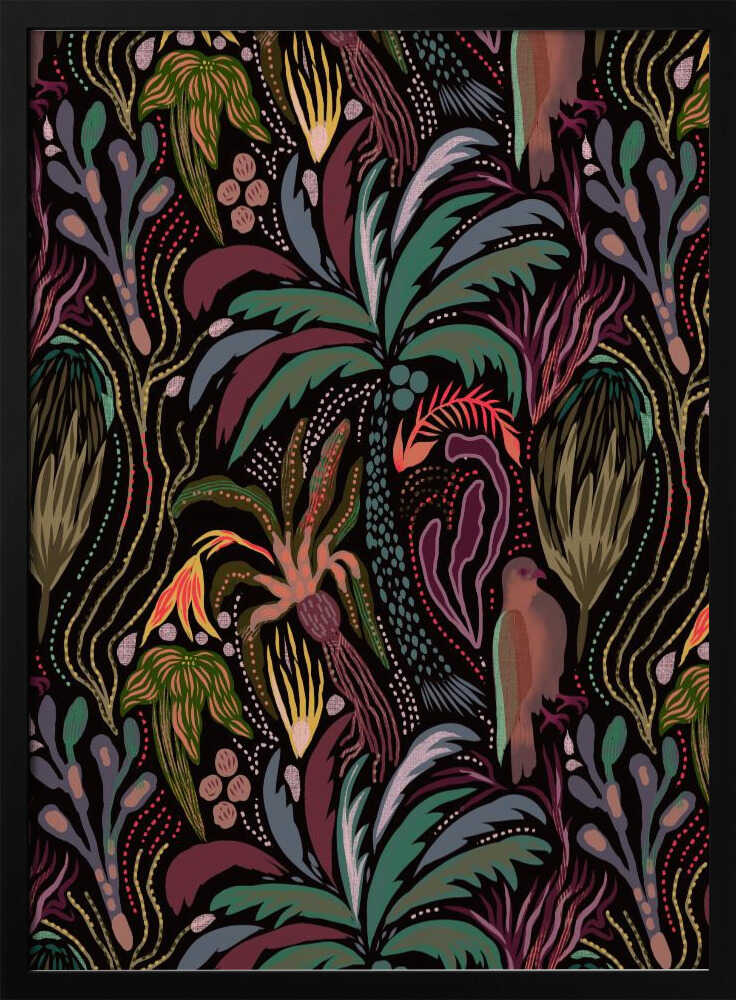 Dark Tropical Jungle Pattern - Stretched Canvas, Poster or Fine Art Print - I Heart Wall Art - Poster Print, Canvas Print or Framed Art Print