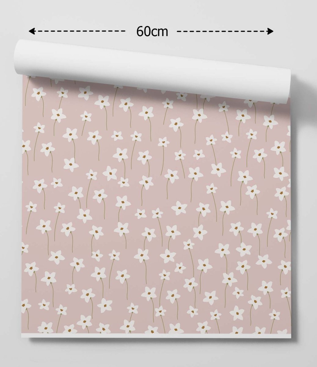 'Day for Daisies' - PINK Vintage White and Pink Floral Removable Wallpaper - I Heart Wall Art - Poster Print, Canvas Print or Framed Art Print