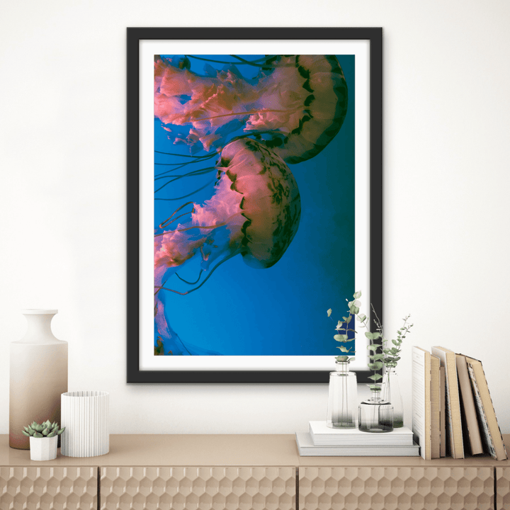 Deep Sea Jellies - Blue Oceanic Underwater Stretched Canvas or Wall Art Print - I Heart Wall Art - Poster Print, Canvas Print or Framed Art Print