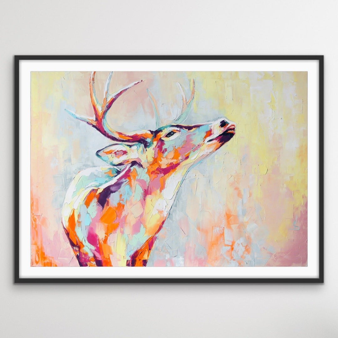 Deer - Colourful Deer Abstract Print On Canvas Or Paper - I Heart Wall Art