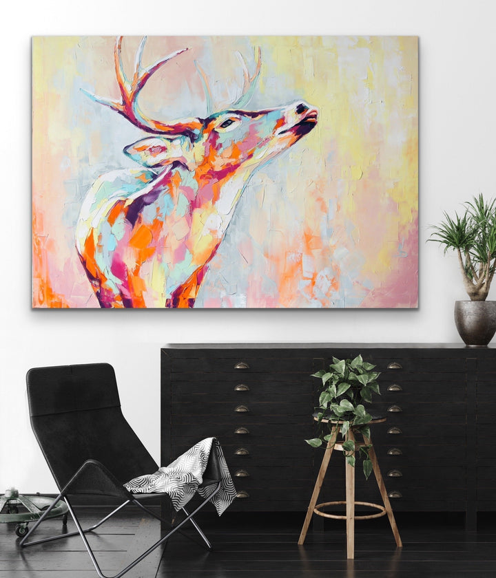 Deer - Colourful Deer Abstract Print On Canvas Or Paper - I Heart Wall Art