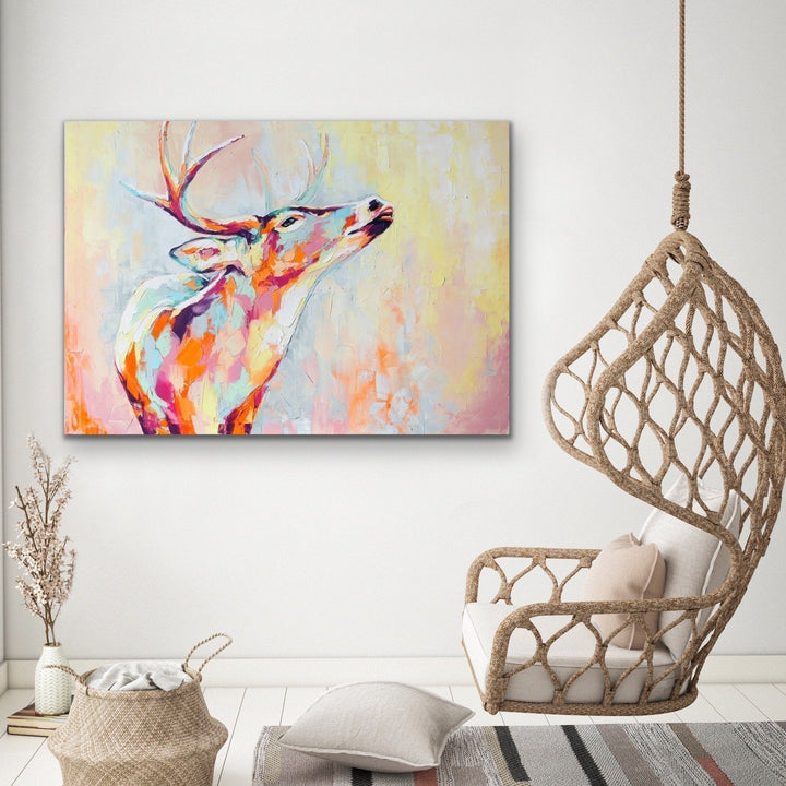 Deer - Colourful Deer Abstract Print On Canvas Or Paper - I Heart Wall Art