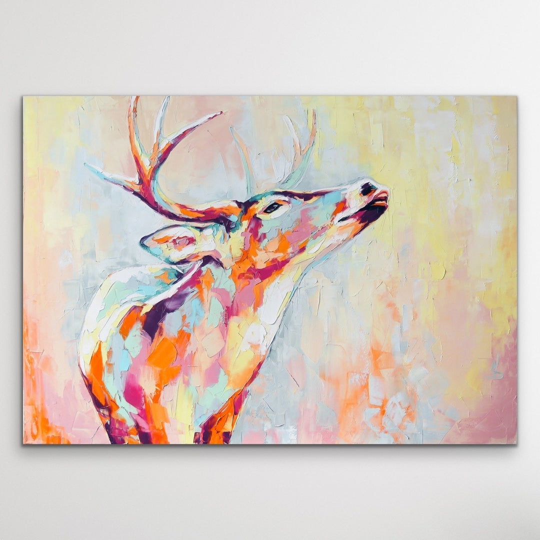 Deer - Colourful Deer Abstract Print On Canvas Or Paper - I Heart Wall Art