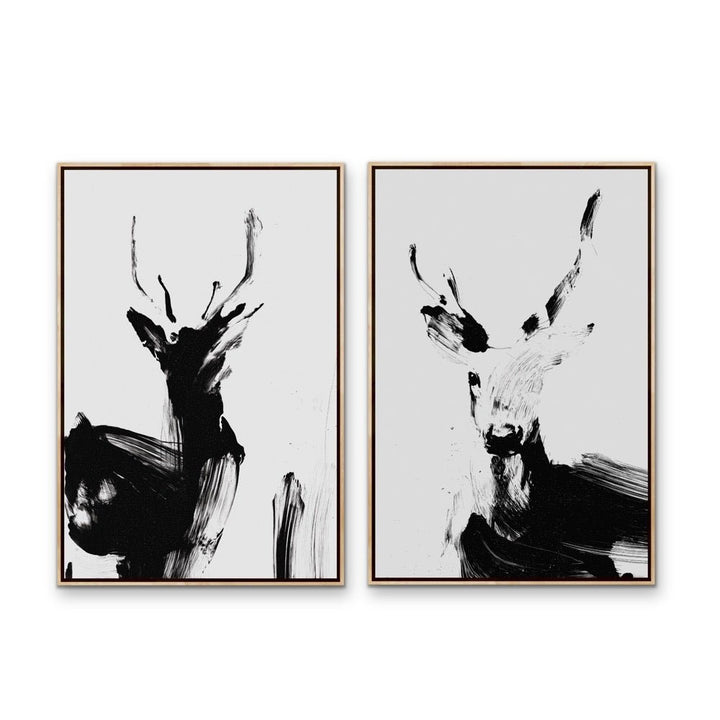 Deer Duo - Two Piece Black And White Print Set - I Heart Wall Art - Poster Print, Canvas Print or Framed Art Print
