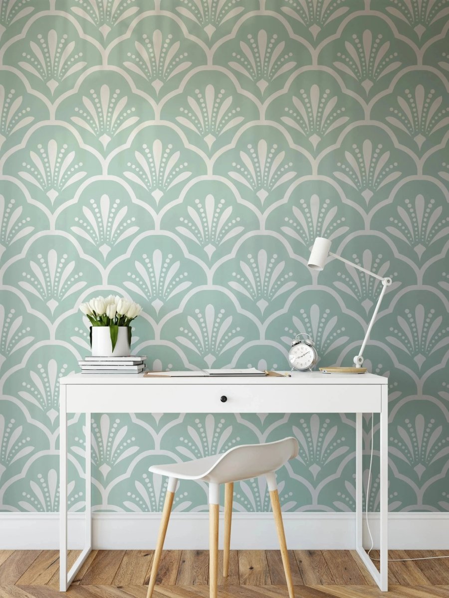 Deirdre' - Green and White Vintage Wallpaper Style D - I Heart Wall Art - Poster Print, Canvas Print or Framed Art Print