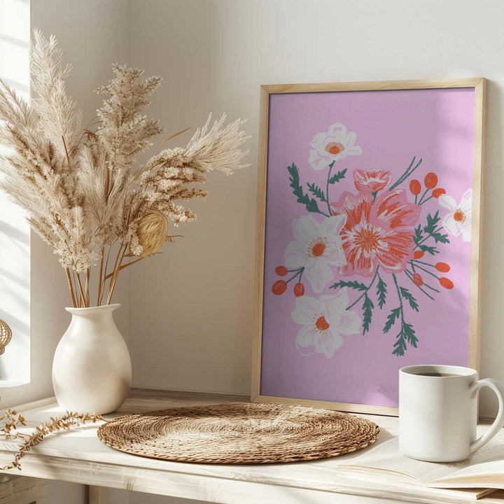 Delicate Floral with Vibrant Pink and White Blooms - Stretched Canvas, Poster or Fine Art Print - I Heart Wall Art - Poster Print, Canvas Print or Framed Art Print
