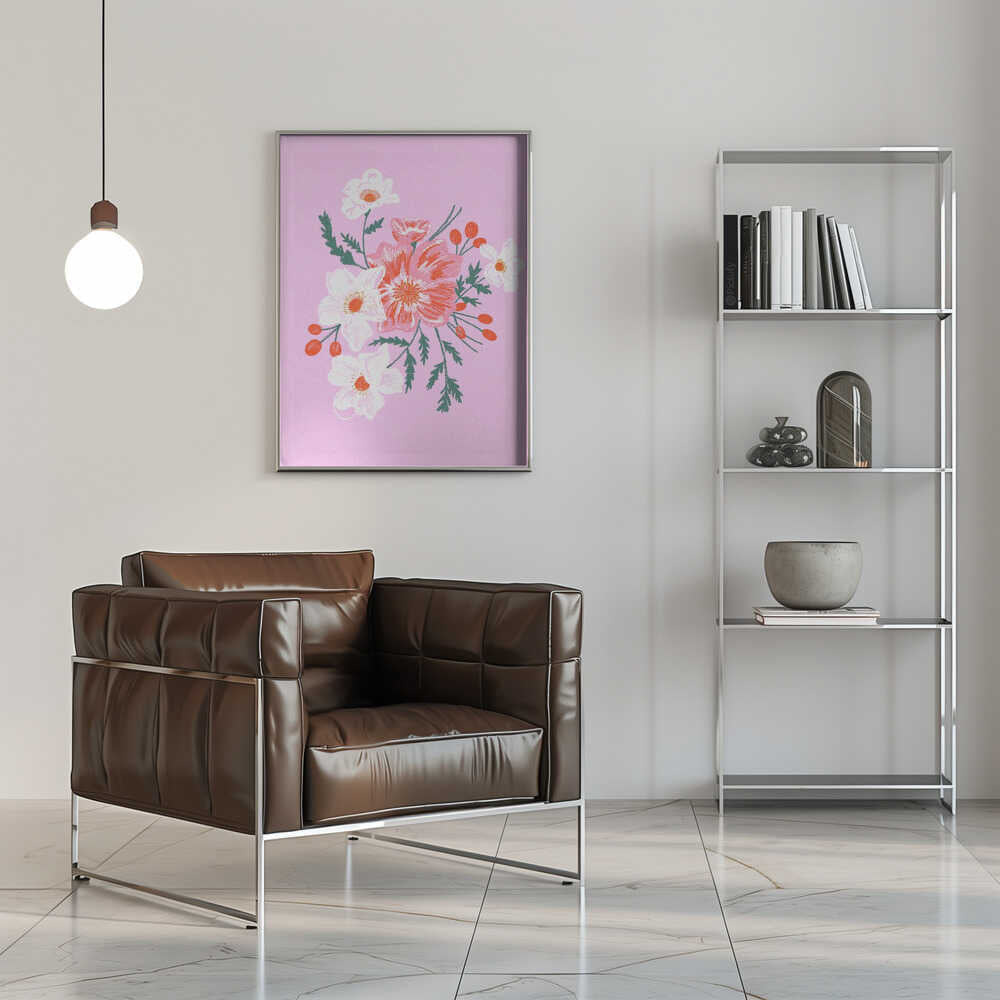 Delicate Floral with Vibrant Pink and White Blooms - Stretched Canvas, Poster or Fine Art Print - I Heart Wall Art - Poster Print, Canvas Print or Framed Art Print