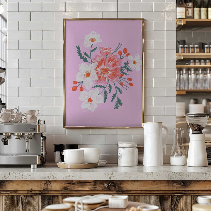 Delicate Floral with Vibrant Pink and White Blooms - Stretched Canvas, Poster or Fine Art Print - I Heart Wall Art - Poster Print, Canvas Print or Framed Art Print