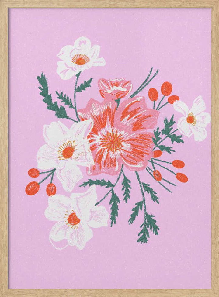 Delicate Floral with Vibrant Pink and White Blooms - Stretched Canvas, Poster or Fine Art Print - I Heart Wall Art - Poster Print, Canvas Print or Framed Art Print