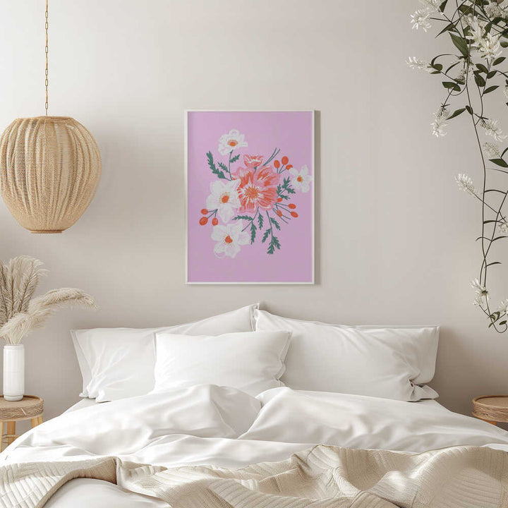 Delicate Floral with Vibrant Pink and White Blooms - Stretched Canvas, Poster or Fine Art Print - I Heart Wall Art - Poster Print, Canvas Print or Framed Art Print