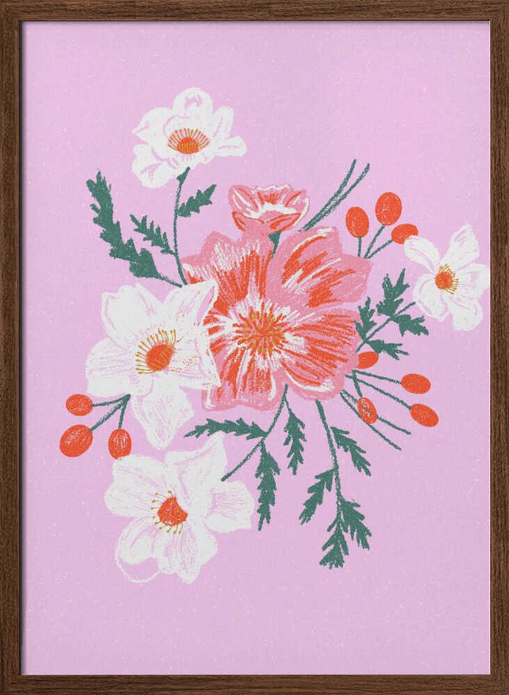 Delicate Floral with Vibrant Pink and White Blooms - Stretched Canvas, Poster or Fine Art Print - I Heart Wall Art - Poster Print, Canvas Print or Framed Art Print