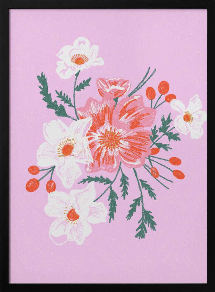 Delicate Floral with Vibrant Pink and White Blooms - Stretched Canvas, Poster or Fine Art Print - I Heart Wall Art - Poster Print, Canvas Print or Framed Art Print