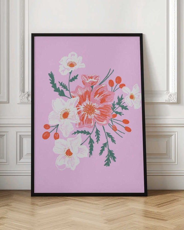 Delicate Floral with Vibrant Pink and White Blooms - Stretched Canvas, Poster or Fine Art Print - I Heart Wall Art - Poster Print, Canvas Print or Framed Art Print