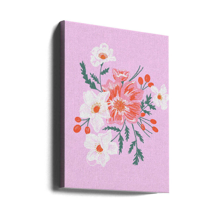 Delicate Floral with Vibrant Pink and White Blooms - Stretched Canvas, Poster or Fine Art Print - I Heart Wall Art - Poster Print, Canvas Print or Framed Art Print