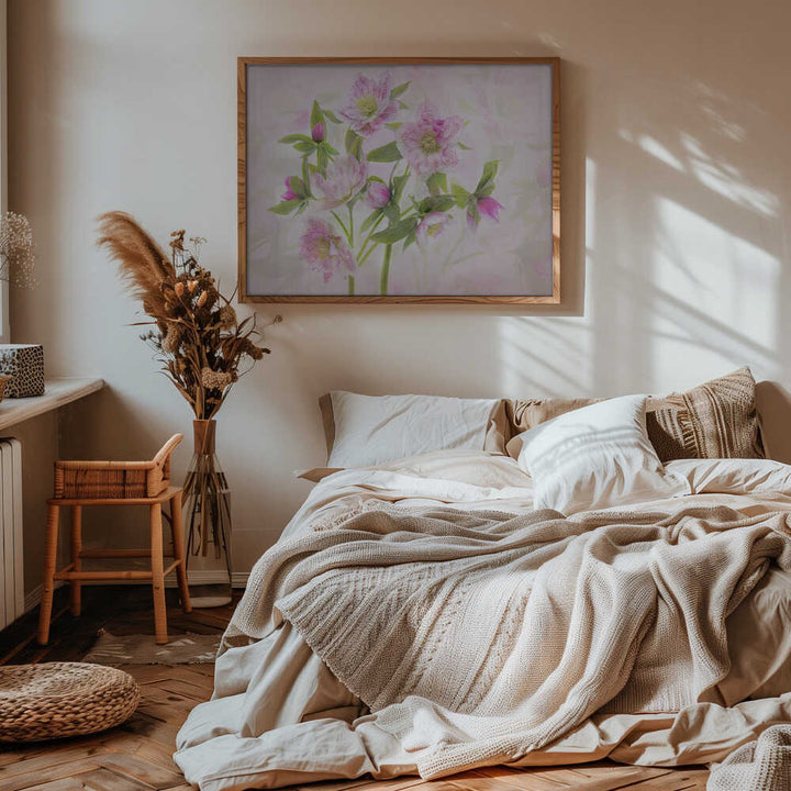 Delicate Pink Hellebores - Floral Photographic Stretched Canvas Poster or Fine Art Print