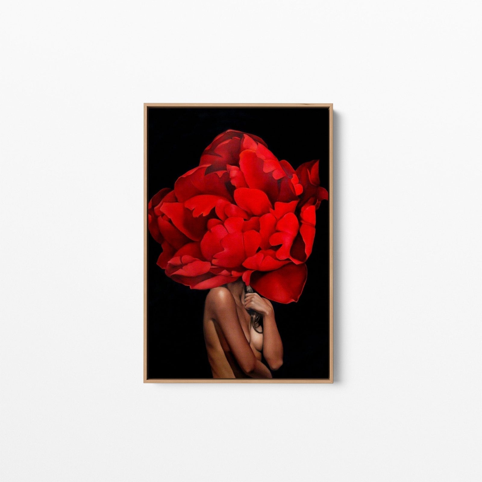 Denial - Woman with red flower wall art print - I Heart Wall Art