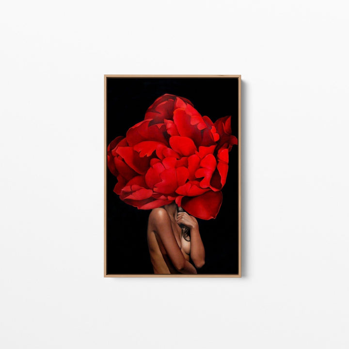 Denial - Woman with red flower wall art print - I Heart Wall Art