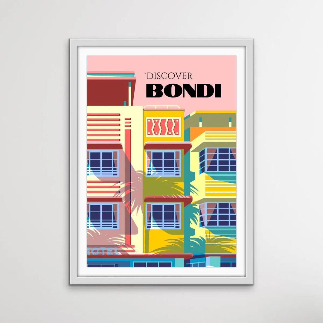 Discover Bondi - Vintage-Style Bondi Beach Sydney Travel Print on Paper Or Canvas I Heart Wall Art Australia 