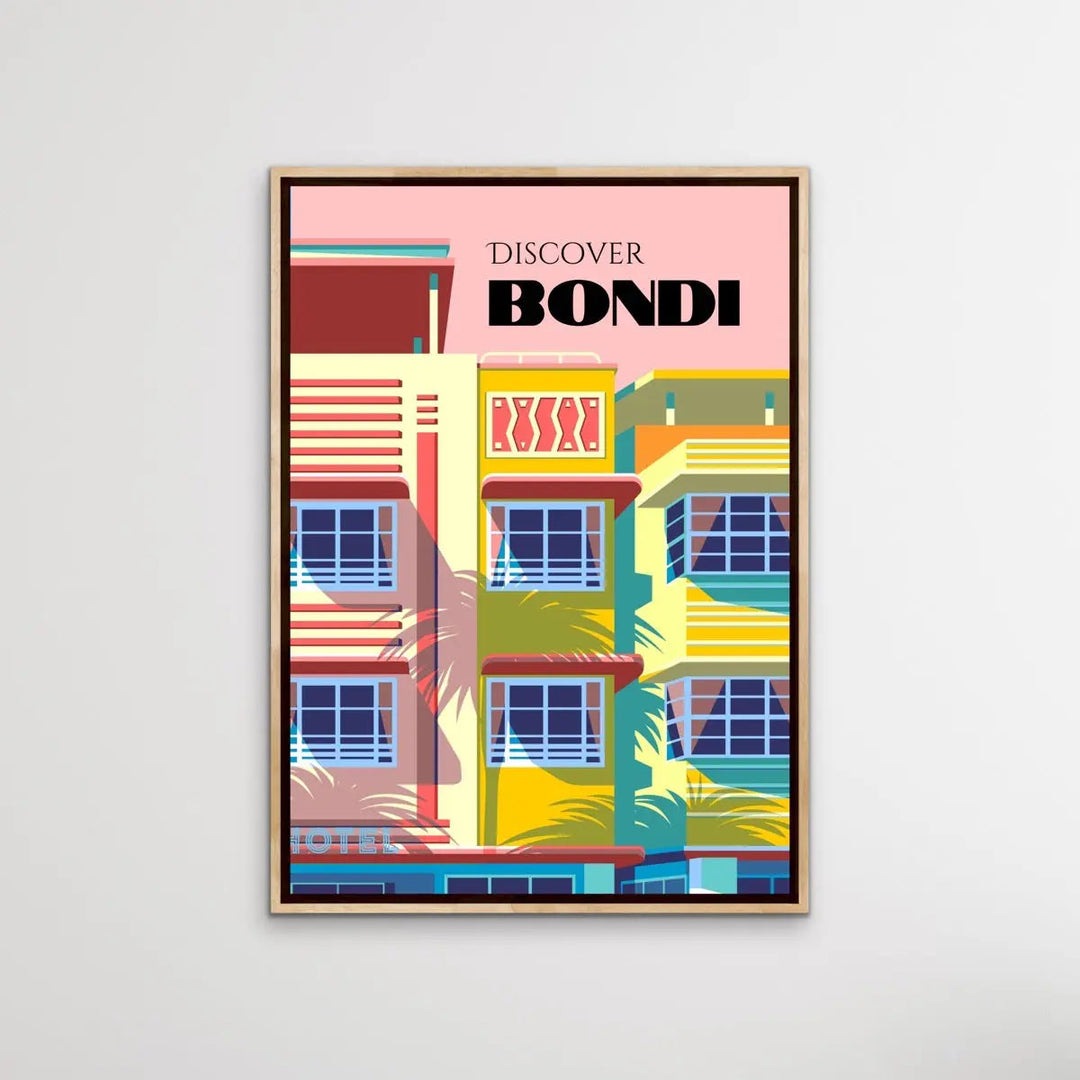 Discover Bondi - Vintage-Style Bondi Beach Sydney Travel Print on Paper Or Canvas I Heart Wall Art Australia 